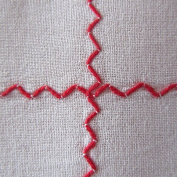 Vintage off white square tablecloth embroidered flowers & rick rack stitching - Picture 10 of 12